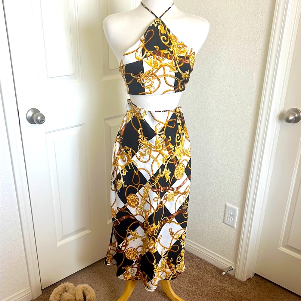 Timing Black and Gold Rope Pattern skirt set by Timing